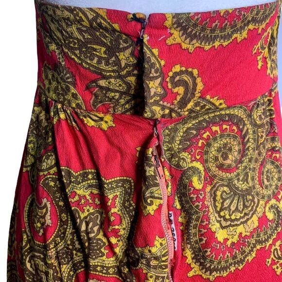 Vintage Handmade 70s Halter Dress S Red Paisley Maxi Sweetheart Tie Neck Zip - Picture 8 of 8